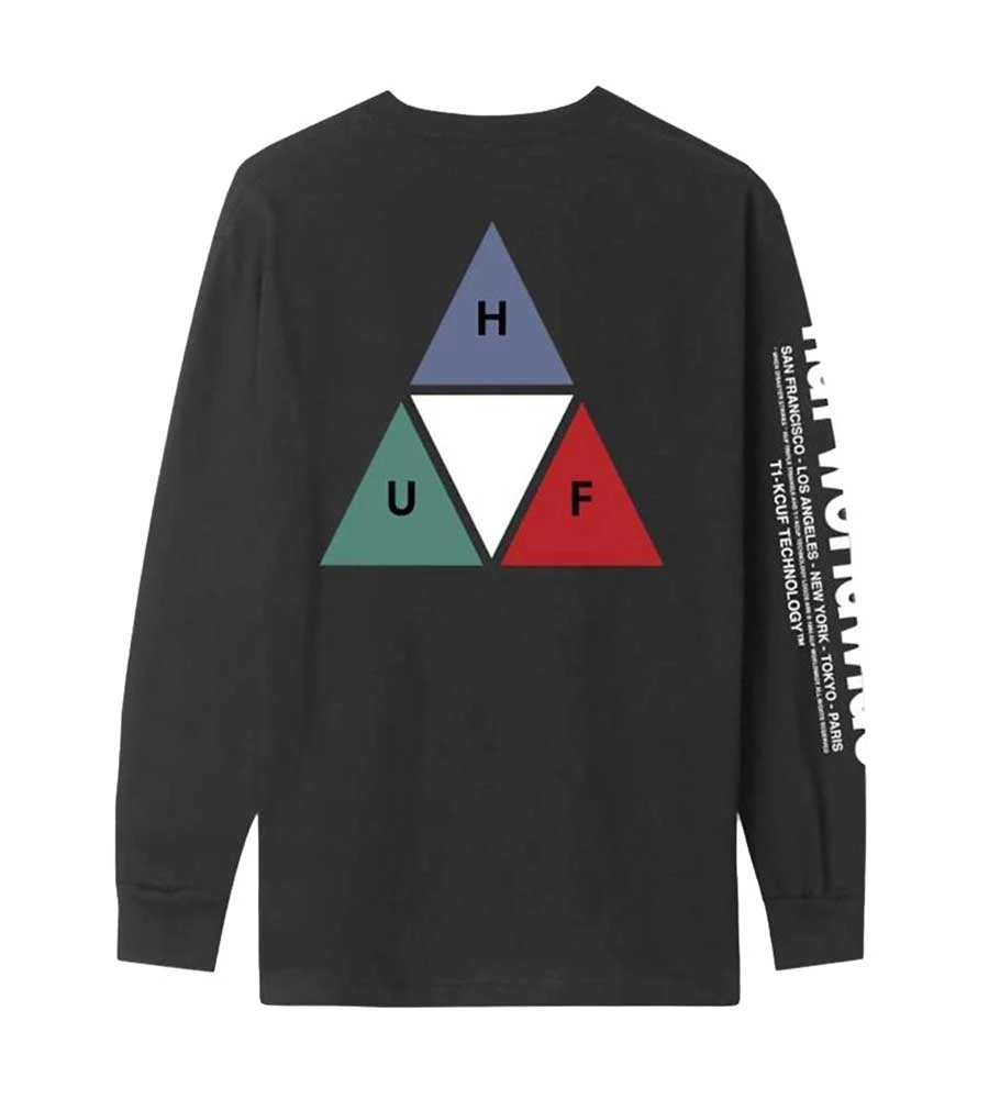 HUF Prism Triple Triangle Long Sleeve T-Shirt - Black 4 HUF Prism Triple Triangle Long Sleeve T-Shirt - Black - Image 2